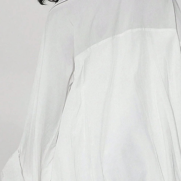 White Casual Women's Balloon Bubble Hem High Low Deep V Collar Shirt - Picture 7 of 7